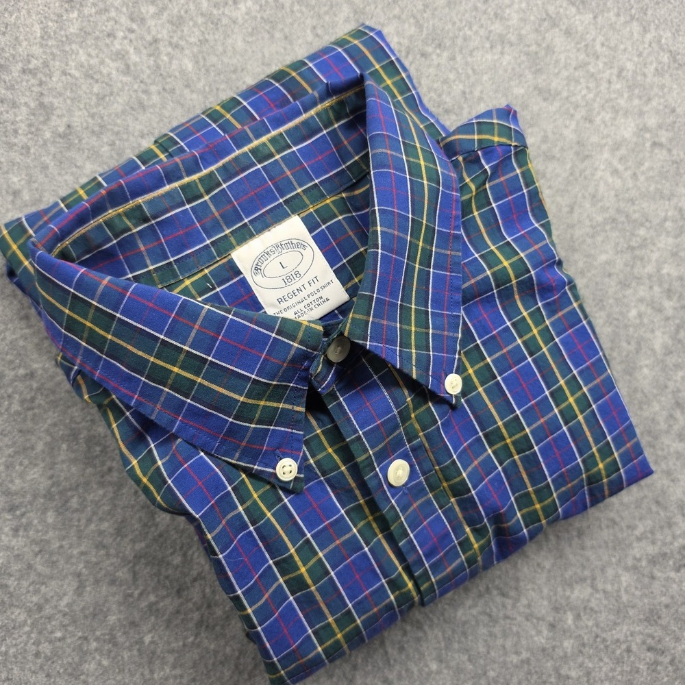 Brooks Brothers Regent Dress Shirt Blue Check Large Non-Iron all Cotton